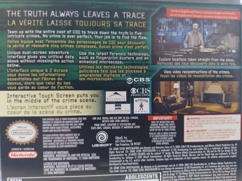 Nintendo DS - CSI Crime Scene Investigation Dark Motives