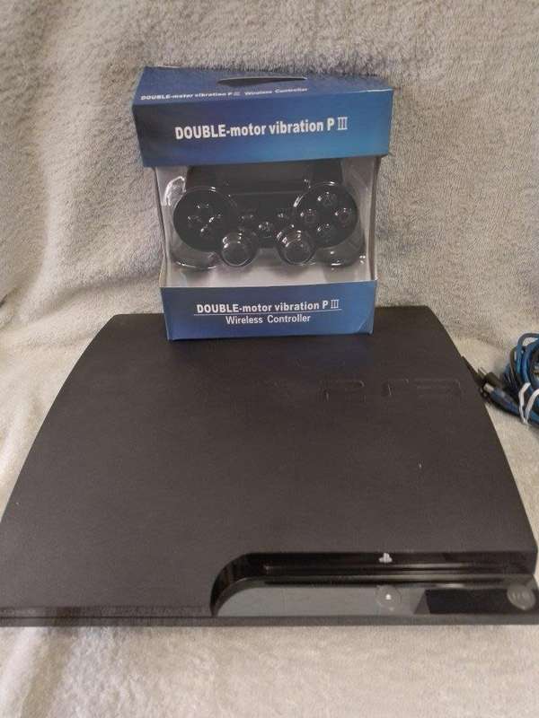 PS3 - Slim 250Gig Black Console - New Generic Controller + Cables