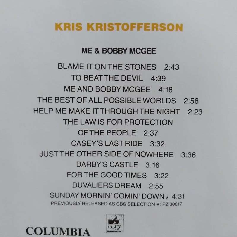 CD - Kris Kristofferson - Me And Bobby McGee - CDCOL 3671 S