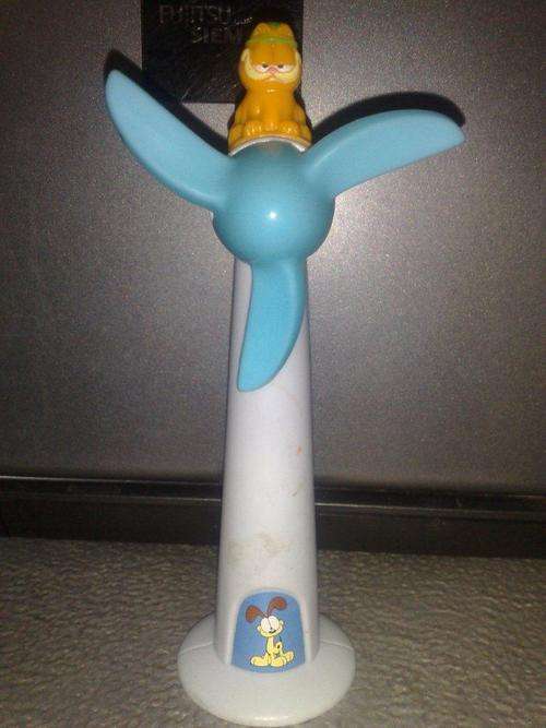 Garfield on top of a windmill