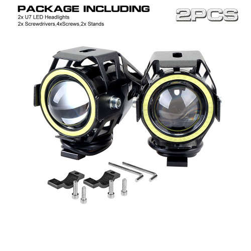 Motorcycle Headlight Led U7 DRL Fog Driving Running Light with Angel Eyes Lights Ring Front spot