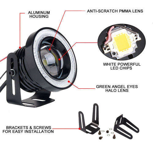 3.5" 89MM COB LED Fog Light Projector Car Angel Eyes Halo Ring DRL White