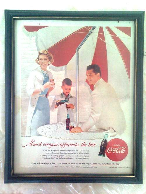 Original 1955 Vintage Framed Coka Cola Advert  RARE RARE RARE