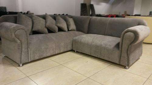 Corner l shape grey suede lounge suite New