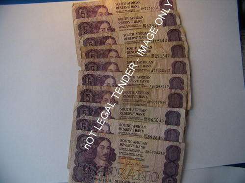 South Africa R5 G P C De Kock Set of 10 used notes Crazy R1 Start!!!