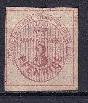HANNOVER - 1859 3 PF DULL ROSE . NO WMK . IMPERF . CV R5500