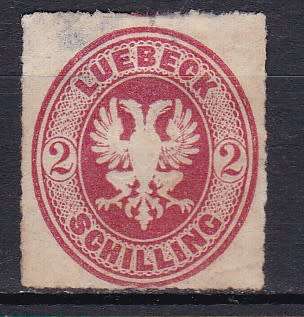 LUBECK - 1863 COAT OF ARMS . 2s ROSE . NO WMK . ROULETTED 11 1/2 .MM CV R2500