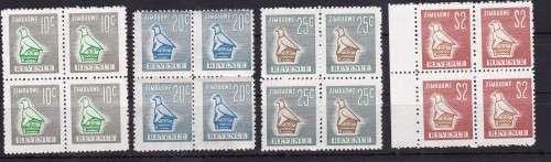 ZIMBABWE REVENUE STAMPS - BLOCKS OF FOUR - UMM