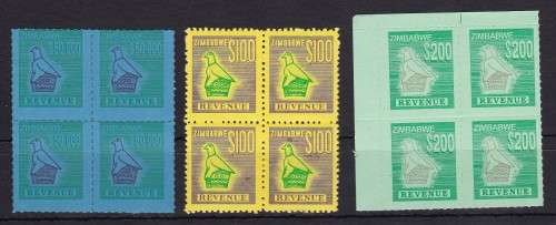 ZIMBABWE REVENUE STAMPS - BLOCKS OF FOUR - UMM