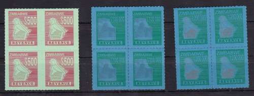 ZIMBABWE REVENUE STAMPS - BLOCKS OF FOUR - UMM