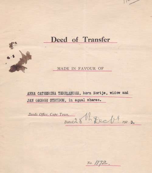 KG V - 1923 - DEED OF TRANSFER - WITH 1s - 2s - 3s AND 1 POUND - COMPLETE WITH 3 X SHEETS
