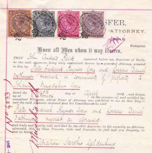 QUEEN VICTORIA - 1896 - DEED OF TRANSFER - WITH - 1s - 3s - 5s AND ONE POUND - TWO PAGES