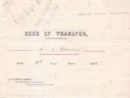 QUEEN VICTORIA - 1895 - DEED OF TRANSFER WITH - 3s - 5s AND ONE POUND - 2 X PAGES