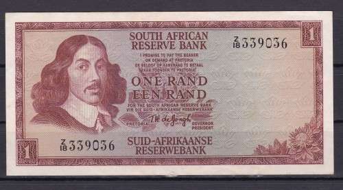 1 X R1 A/UNC 1972 Z 18 T W DE JONGH PEPLACEMENT NOTE AS PER SCAN