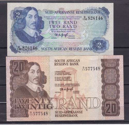 TW DE JONGH  SET OF 8 NOTES -  FROM R1 TO R20 ALL IN A/UNC AND EF + CONDITION