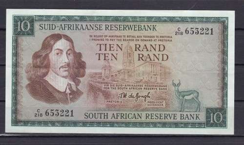 1 X TW DE JONGH - 1967 - C 218 - TEN RAND AS PER SCAN -EF + CONDITION
