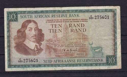 1 X TW DE JONGH - 1967 - C 323 - TEN RAND AS PER SCAN -VF  CONDITION