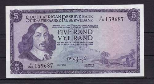 1 x 1975 - TW DE JONGH R5 NOTE IN A/UNC CONDITION - AS PER SCAN