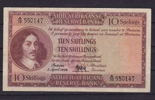1 X 10 SJIELINGS - MH DE KOCK - DATED - 5 APRIL 1949 - AS PER SCAN - IN UNC R2900