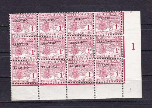 BASUTOLAND - 1964 - POSTAGE DUE STAMPS - 2 X CORNER BLOCKS OF 12 UMM STAMPS - OVPT LESOTHO
