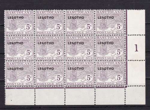 BASUTOLAND - 1964 - POSTAGE DUE STAMPS - 2 X CORNER BLOCKS OF 12 UMM STAMPS - OVPT LESOTHO