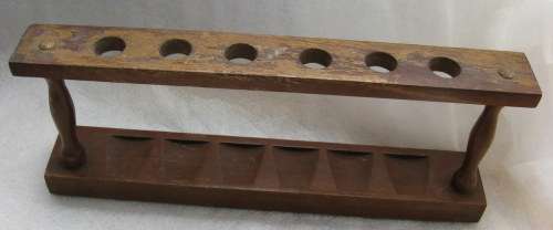 WOODEN PIPE STAND : FOR 6 PIPES : 31cm LONG - 5cm WIDE