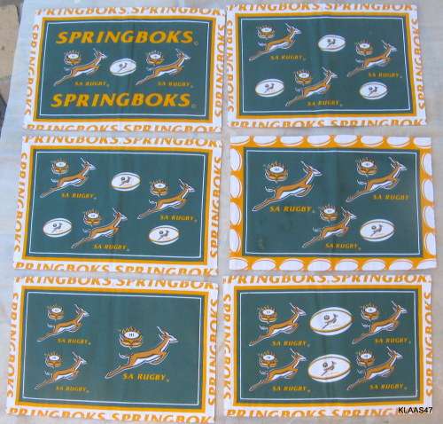 SA RUGBY : SPRINGBOK : 6 DOUBLE SIDED FABRIC PLACE MATS : **PLEASE LOOK AT PICTURES**SEE MARKS**
