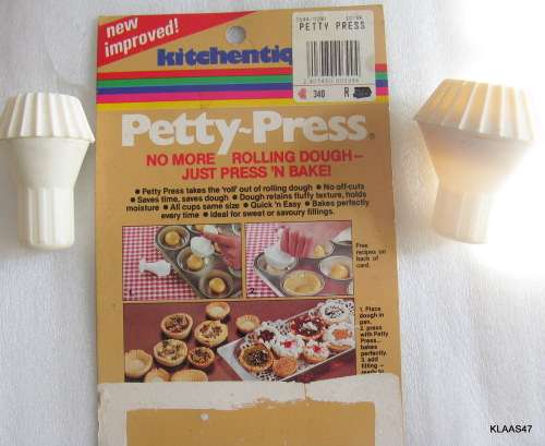 KITCHENTIQUE PETTY-PRESS : 2 TART PRESSES  6.5cm & 5cm : WITH INSTRUCTION & RECIPE CARD