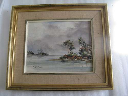 Framed Painting On Rathbone Canvas Board of Lobadi Bay, Ghana by ROBERT HABER