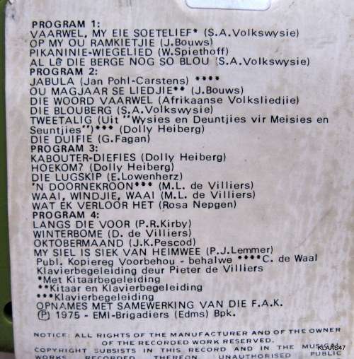 Mimi Coertse : 8 track tape : EMI  BRIGADIERS : OP MY OU RAMKIETJIE