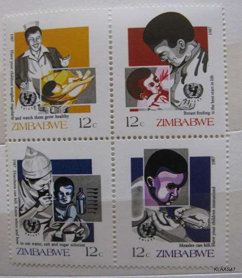 Zimbabwe -1987 - Child Survival Campaign - 1 Block of 4 Mint stamps