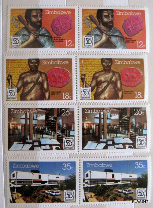Zimbabwe - 1985 - 50th Anniv of National Archives - 2 sets of 4 each mint