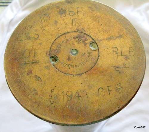 SHELL CASING : DATED - 1941:  9cm DIAMETER -  29cm HIGH : LOT 2139 RLB