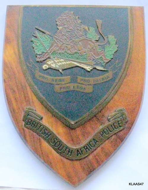 WOODEN WALL PLAQUE BRITISH SOUTH AFRICA POLICE,RHODESIA