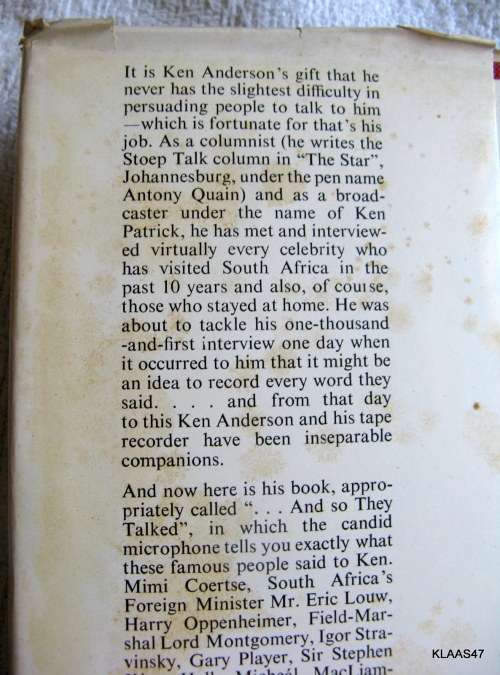 .... And So They Talked - Ken Anderson - Hardcover 1963