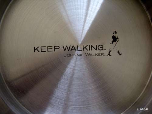 JOHNNIE WALKER : KEEP WALKING : ROUND TRAY - OUTER DIAM 36.4 - INNER DIAM 30cm : S/STEEL - SEE PICS