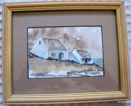 COTTAGES : WATERCOLOUR - SIGNED LEONIE TURCK :