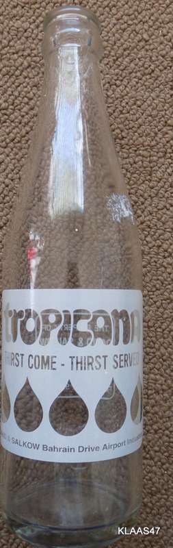 1980`s TROPICANA Empty Glass Bottle DAVID & SALKOW CAPE TOWN