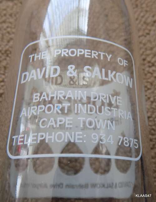 1980`s TROPICANA Empty Glass Bottle DAVID & SALKOW CAPE TOWN