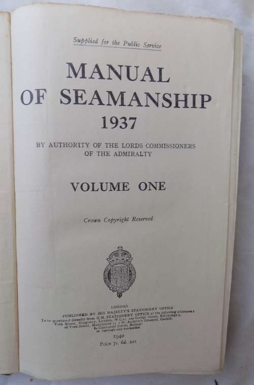 Manual of Seamanship 1937 - Volume One - Hardcover  1940