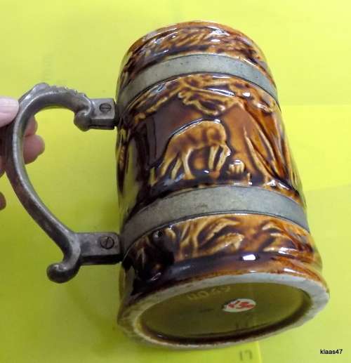 LUCIA WARE BEER MUG WITH SERANCO EP ON C HANDLE AND BANDS 14.5cm HIGH