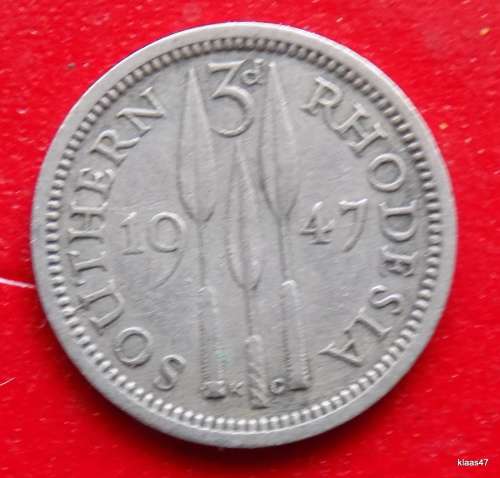 1947 3 d SOUTHERN RHODESIA THREEPENCE /