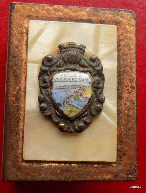 Matchbox Cover - Copper plate, mother of pearl and Hendrik Verwoerd Dam Crest