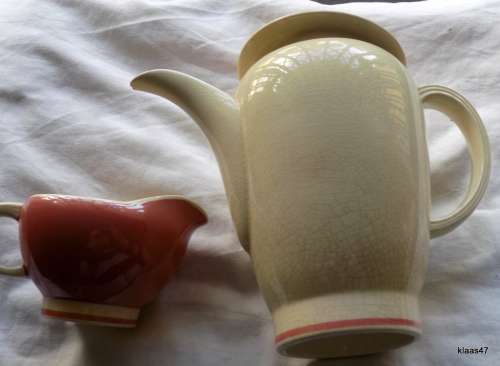 Susie Cooper Art Deco Blush Pink and Ivory Colour Falcon Coffee Pot and Creamer
