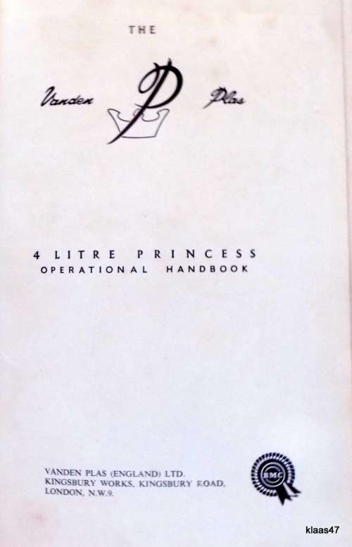 The Vanden Plas -4 Litre Princess Operational Handbook Hardcover