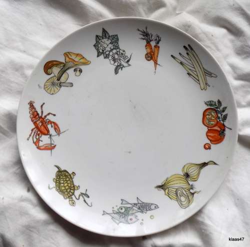 K & A KRAUTHEIM Selb Bavaria Germany 1950-60`s Sealife Plate Lobster, Fish, Turtle, Vegetables