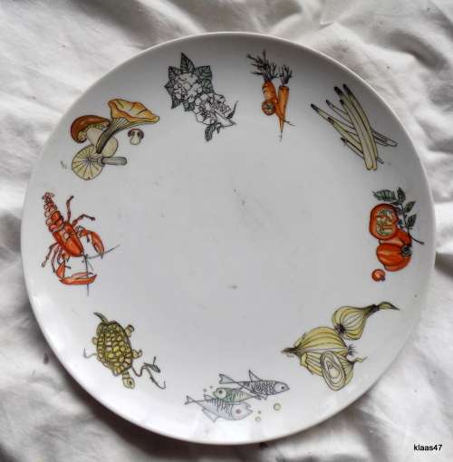 K & A KRAUTHEIM Selb Bavaria Germany 1950-60`s Sealife Plate Lobster, Fish, Turtle, Vegetables