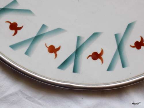 1940`s Germany Ceramic Cake Plate with metal rim