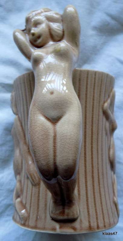 Naked lady Ceramic mug with posing lady handle and 3D Ladies each side of mug