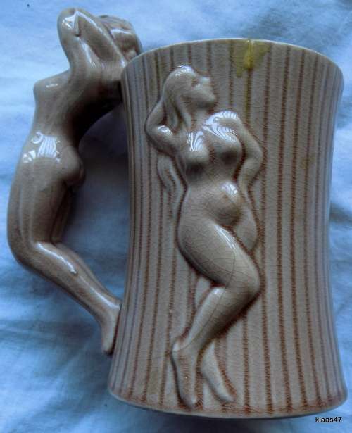 Naked lady Ceramic mug with posing lady handle and 3D Ladies each side of mug